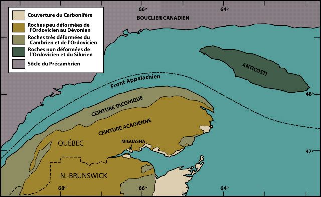 Les grands domaines géologiques de la Gaspésie