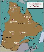 Localisation des lieux d’impact météoritique ou astroblèmes au Québec.